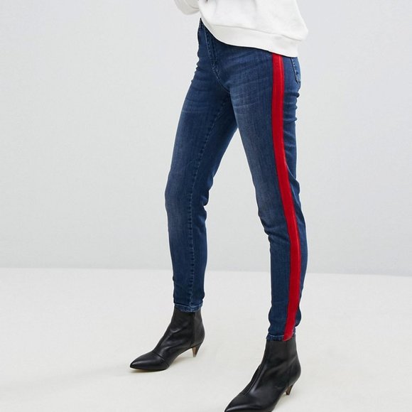 ASOS Denim - High Waist Jean With Red Velvet Stripe Size 6
